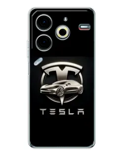 Чохол для TECNO Pova 7 Pro з картинкою «Tesla — срібне авто»