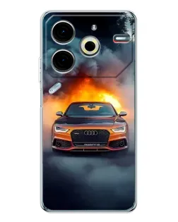 Чехол для TECNO Pova 7 Pro с картинкой «Audi в огненном дыму»