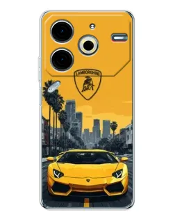 Чехол для TECNO Pova 7 Pro с картинкой «Желтый Lamborghini город»