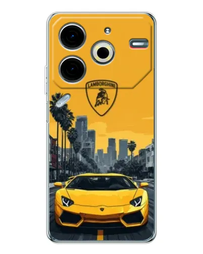 Чехол для TECNO Pova 7 Pro с картинкой «Желтый Lamborghini город» Чехол для TECNO Pova 7 Pro с картинкой «Желтый Lamborghini город»