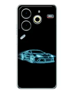 Чехол для TECNO Pova 7 Pro с картинкой «Неоновый контур Lamborghini»