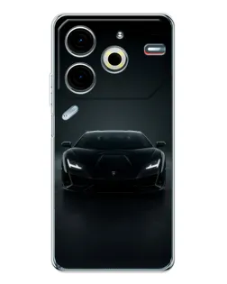 Чехол для TECNO Pova 7 Pro с картинкой «Черный Lamborghini Aventador»