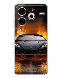 Чехол для TECNO Pova 7 Pro с картинкой «Lamborghini в огне»