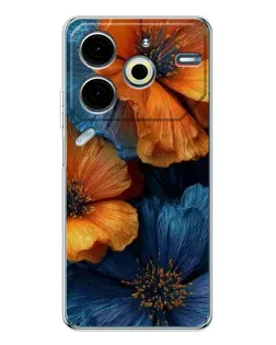 Чохол для TECNO Pova 7 Pro з картинкою «Яскрава синьо-помаранчева флора»