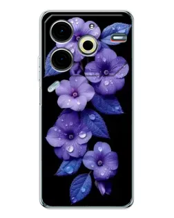 Чохол для TECNO Pova 7 Pro з картинкою «Фіолетові квіти з росою»