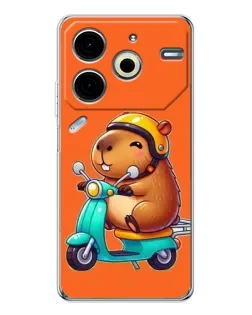Чохол для TECNO Pova 7 Pro з картинкою «Капібара на скутері»