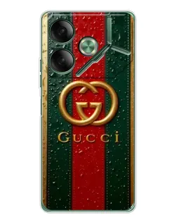 Чехол для TECNO Pova 7 Ultra с картинкой «Gucci — фирменная полоса и золото» Чехол для TECNO Pova 7 Ultra с картинкой «Gucci — фирменная полоса и золото»