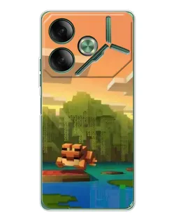 Чехол для TECNO Pova 7 Ultra с картинкой «Майнкрафт закат солнца»