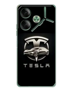 Чехол для TECNO Pova 7 Ultra с картинкой «Tesla — серебристое авто» Чехол для TECNO Pova 7 Ultra с картинкой «Tesla — серебристое авто»