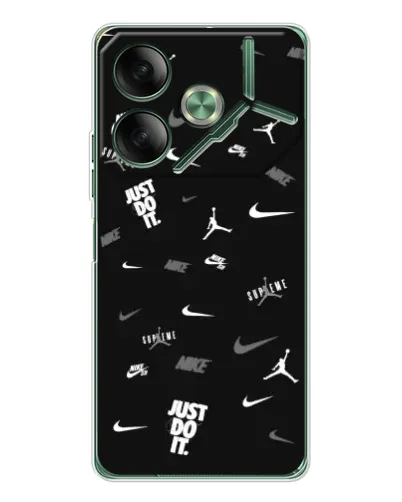 Чехол для TECNO Pova 7 с картинкой «Nike Black Pattern»