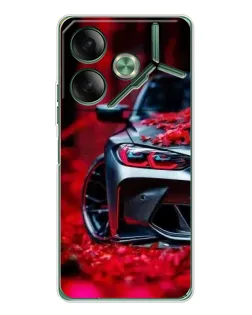 Чохол для TECNO Pova 7 з картинкою «Спортивна BMW та квіти»