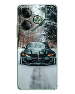 Чохол для TECNO Pova 7 з картинкою «BMW у зимовому лісі»