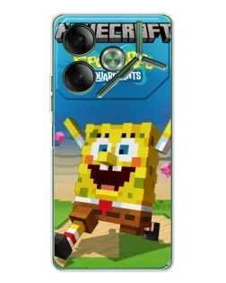 Чохол для TECNO Pova 7 з картинкою «Губка Боб Minecraft» Чохол для TECNO Pova 7 з картинкою «Губка Боб Minecraft»