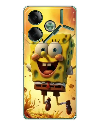 Чехол для TECNO Pova 7 с картинкой «Губка Боб прыгает»