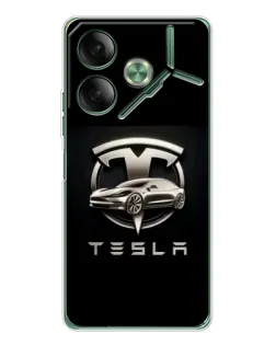 Чохол для TECNO Pova 7 з картинкою «Tesla — срібне авто»
