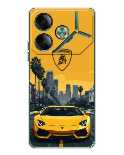 Чехол для TECNO Pova 7 с картинкой «Желтый Lamborghini город»