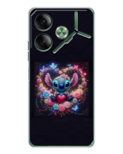 Чехол для TECNO Pova 7 с картинкой «Stitch в цветах»
