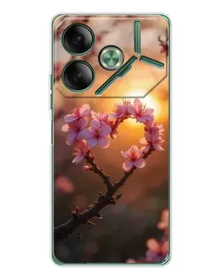 Чохол для TECNO Pova 7 з картинкою «Рожевий цвіт  сердечко на тлі заходу»