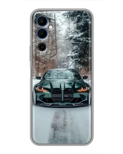 Чехол для TECNO POVA Neo 2 с картинкой «BMW в зимнем лесу»