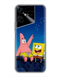 Чехол для TECNO POVA Neo 3 с картинкой «Губка Боб и Патрик ночью»