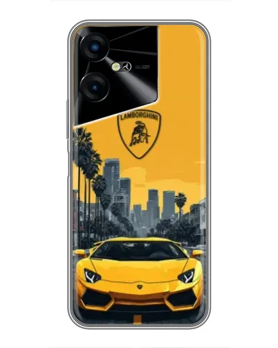 Чехол для TECNO POVA Neo 3 с картинкой «Желтый Lamborghini город»