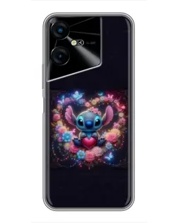 Чехол для TECNO POVA Neo 3 с картинкой «Stitch в цветах»
