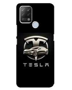 Чехол для TECNO Pova с картинкой «Tesla — серебристое авто»