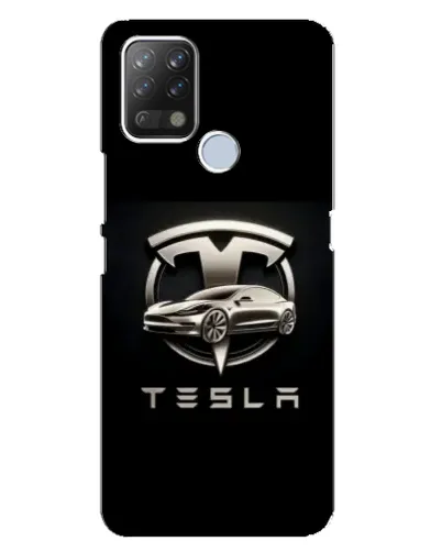 Чехол для TECNO Pova с картинкой «Tesla — серебристое авто»