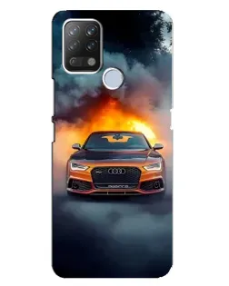 Чехол для TECNO Pova с картинкой «Audi в огненном дыму»