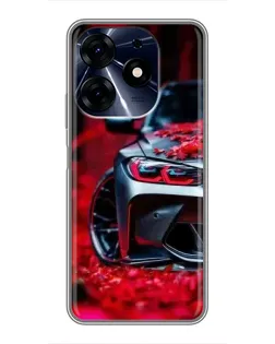 Чехол для TECNO Spark 10 Pro с картинкой «Спортивная BMW и цветы»