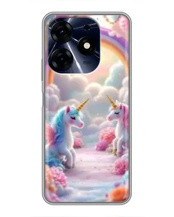 Чехол для TECNO Spark 10 Pro с картинкой «Радуга и единороги»