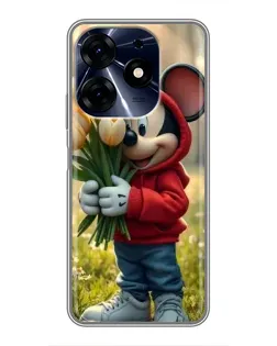Чехол для TECNO Spark 10 Pro с картинкой «Микки с тюльпанами»
