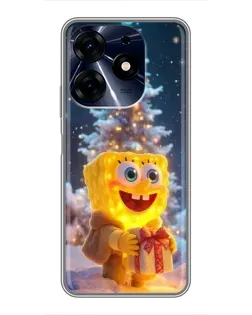 Чехол для TECNO Spark 10 Pro с картинкой «Рождественский Спанч Боб»