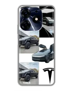 Чехол для TECNO Spark 10 Pro с картинкой «Коллаж Cybertruck Tesla»