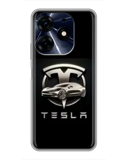 Чехол для TECNO Spark 10 Pro с картинкой «Tesla — серебристое авто»