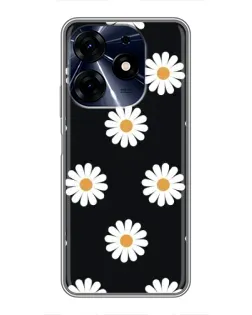 Чехол для TECNO Spark 10 Pro с картинкой «Ромашки на черном»