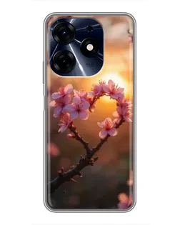 Чехол для TECNO Spark 10 Pro с картинкой «Розовый цвет сердце на фоне заката»