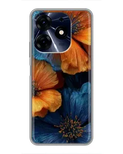 Чехол для TECNO Spark 10 Pro с картинкой «Яркая сине-оранжевая флора»