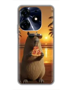 Чехол для TECNO Spark 10 Pro с картинкой «Капибара с пиццей»