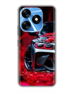 Чохол для TECNO Spark 10 з картинкою «Спортивна BMW та квіти»