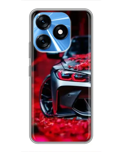 Чохол для TECNO Spark 10 з картинкою «Спортивна BMW та квіти»