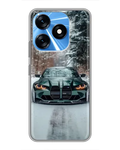 Чохол для TECNO Spark 10 з картинкою «BMW у зимовому лісі»