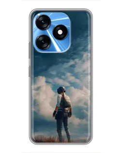 Чехол для TECNO Spark 10 с картинкой «Герой PUBG на скале»