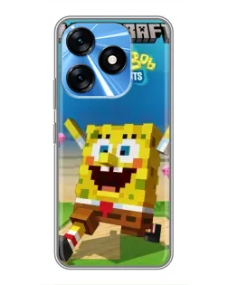 Чехол для TECNO Spark 10 с картинкой «Губка Боб Minecraft»