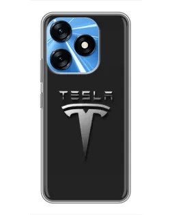 Чехол для TECNO Spark 10 с картинкой «Стальной логотип Tesla»