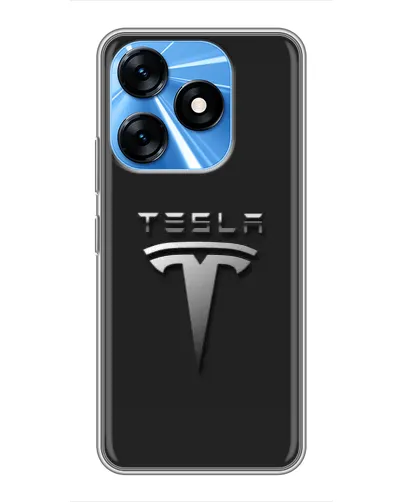 Чехол для TECNO Spark 10 с картинкой «Стальной логотип Tesla»