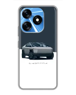 Чехол для TECNO Spark 10 с картинкой «Серебристый Cybertruck Tesla»