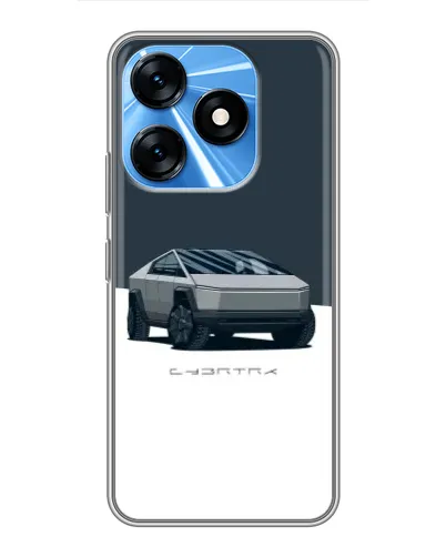 Чехол для TECNO Spark 10 с картинкой «Серебристый Cybertruck Tesla»