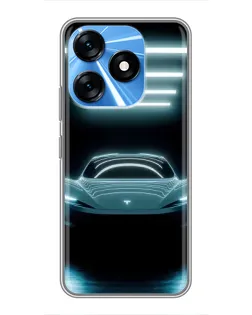 Чехол для TECNO Spark 10 с картинкой «Tesla в неоне»