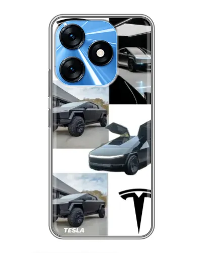 Чехол для TECNO Spark 10 с картинкой «Коллаж Cybertruck Tesla»